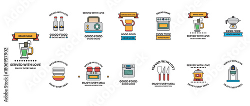 A collection of food icons and symbols