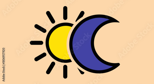 Sun and Moon Overlap - Day and Night Symbol.