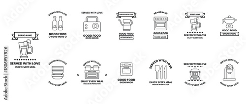 A set of food-related icons, including a toaster, oven, and microwave