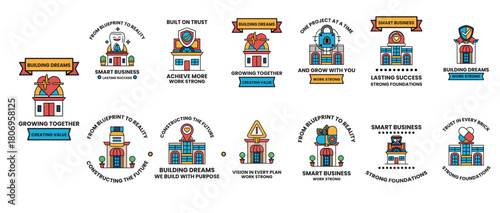 A series of images of buildings and houses with the words "Smart Business"