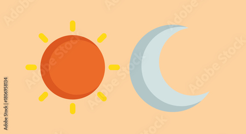 Sun and Moon Celestial Bodies Flat Design Illustration.