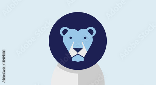 Stylized Blue Lion Head Logo in Dark Circle.