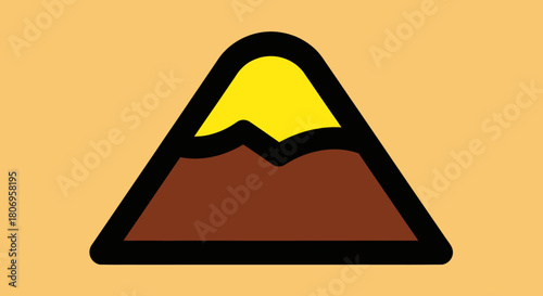 Stylized Mountain Peak with Yellow Sun and Brown Slopes Illustration.