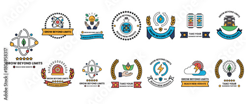 A collection of symbols and logos for growth beyond limits