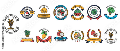 A collection of fruit and vegetable logos