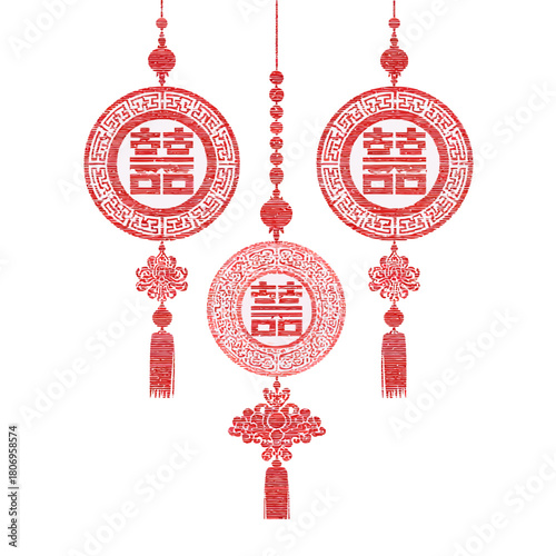 Chinese wedding ornament with double happiness symbol decoration