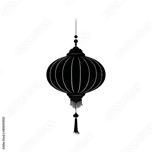 Black silhouette of a hanging lantern with tassel