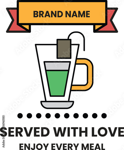 A white and black image of a cup of tea with a tea bag in it