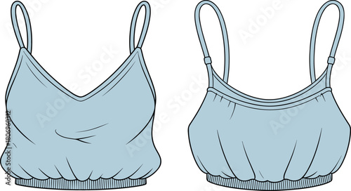 Cropped Camisole Bralette Spaghetti Straps Elastic Hem Fashion Flat Technical Drawing CAD Vector Template Illustration for Underwear Design.