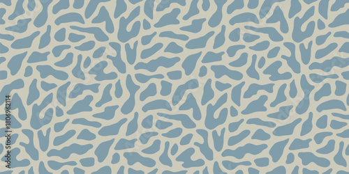 Abstract vector organic pattern. Trending seamless texture with organic cut-out shapes, spots, cellular grid. Muted blue and green color background. Stylish repeating design for print, decor, textile
