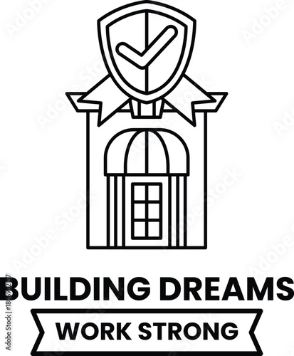 A building with a shield on top