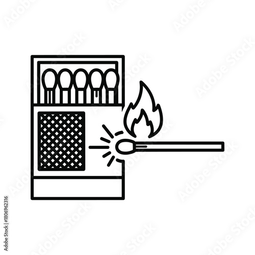 Matchbox with a lit match, isolated on