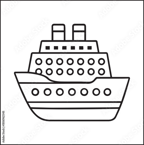 Simple and beautiful ship on sea water black vector line art illustration for children coloring page or book design 