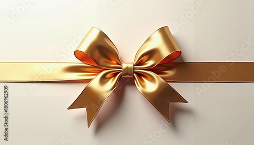 Golden ribbon bow on white background, elegant festive decoration