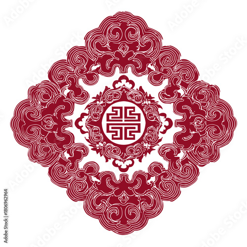 Red Chinese ornamental seal, floral and geometric design