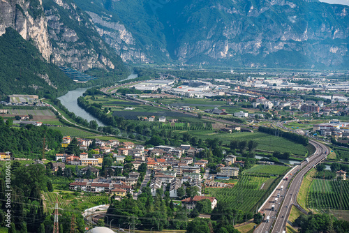 Grape fields around the city of Trento, Italy.