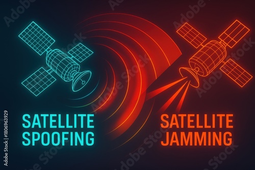 Visual Representation of Satellite Spoofing and Jamming Techniques Highlighting Technological Warfare Strategies and Communication Disruption Dynamics in Modern Security Frameworks