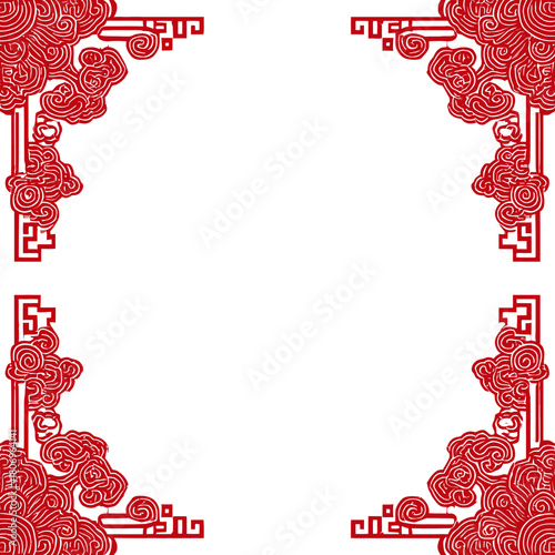 Decorative pattern frame in red on white background