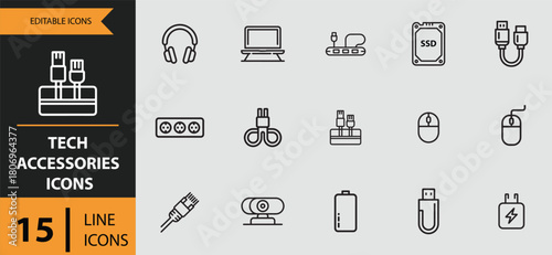 15 Tech Accessories Icons outline icon set