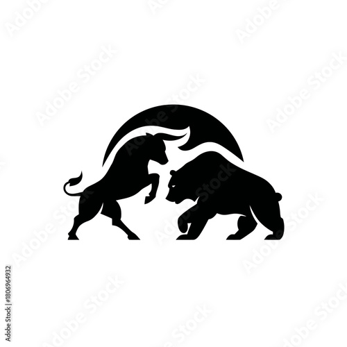 Bull and Bear Silhouette, Financial Market Symbolism