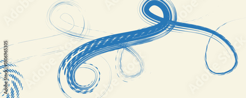 Grunge grainy blue brush stroke with spray texture. Hand drawn distress damaged vintage banner with zigzag bold line. Rough thick brush stroke texture. Spray paint effect vector background.