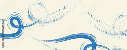 Grunge grainy blue brush stroke with spray texture. Hand drawn distress damaged vintage banner with zigzag bold line. Rough thick brush stroke texture. Spray paint effect vector background.