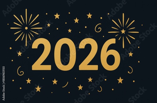 2026 new year celebration greeting with golden fireworks