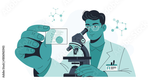 Scientist examines sample under microscope, exploring scientific research and technological