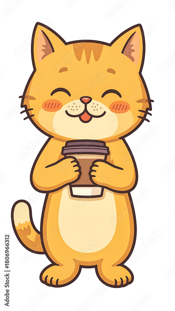 Obraz premium Cute Cat Holding a Cup Illustration