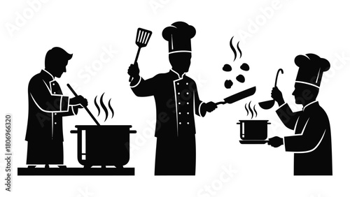 Chef cooking silhouettes isolated on white background, Vector