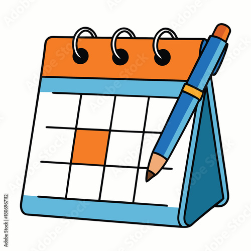 A neat calendar lies open, marked with dates and notes, while a sleek pen rests nearby, ready to plan, schedule, and capture important moments of the month.
