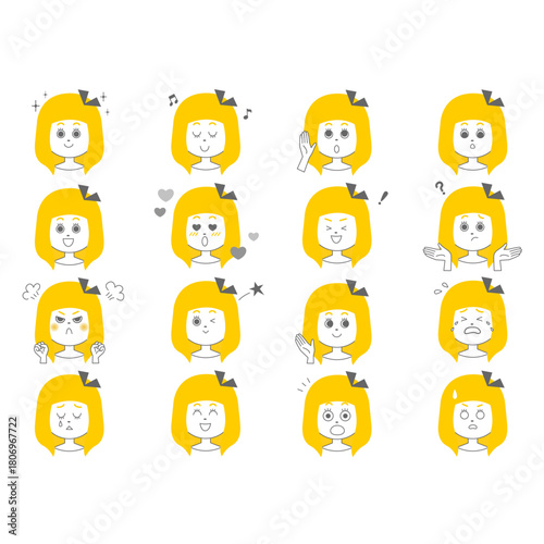 黄色い髪の女の子の表情違いの顔
