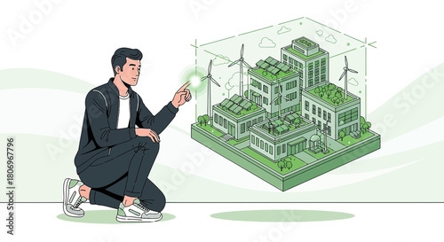 Sustainable urban development concept with innovative energy solutions and green architecture