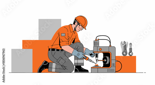 Technical expertise depicted in detailed illustration of engineer servicing machinery