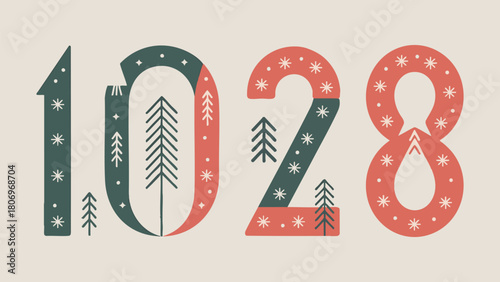 Winter Festive Number Set 1028 - Christmas Nordic Typography Graphic