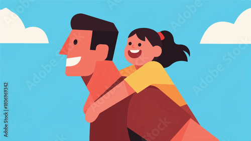 Illustration Of A Father Carrying His Daughter Vector Design Template