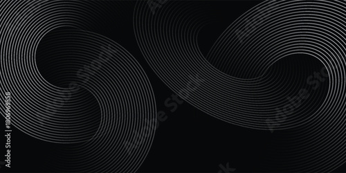 Abstract black glowing geometric lines on gray background. Modern shiny blue circle lines pattern. Futuristic technology concept. Suit for cover  poster