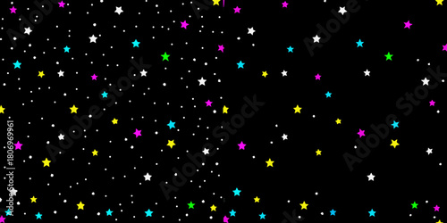 Colorful starry sky pattern on black background for festive design