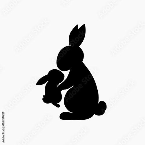 Mother and baby rabbit silhouette