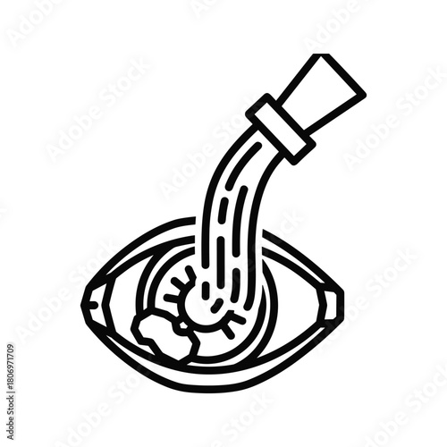 Stylized icon of liquid flowing into an eye, representing eye wash or treatment isolated on