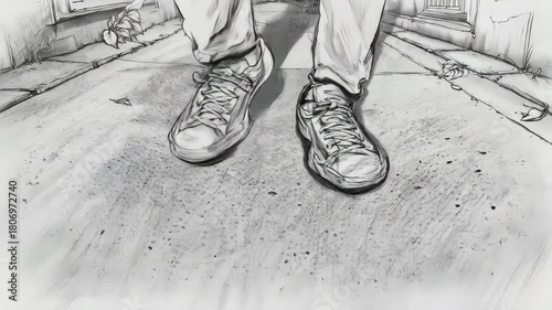 Animated Steps: Walking Forward in Sketch Style, Urban Exploration