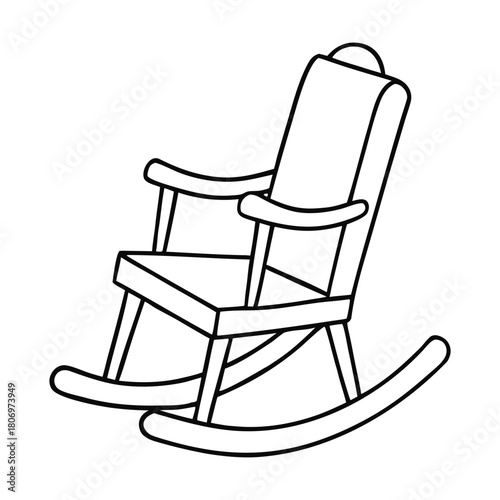 A simple rocking chair coloring page featuring smooth curved rockers, sturdy wooden slats, and a cozy classic design, perfect for kids to color and bring to life with creativity.