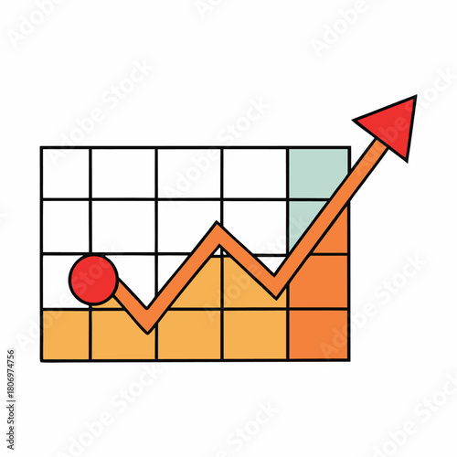 A warm gradient graph rises softly, highlighted by a bold red arrow pointing upward. It symbolizes growth, progress, and positive momentum with a glowing, uplifting feel.”