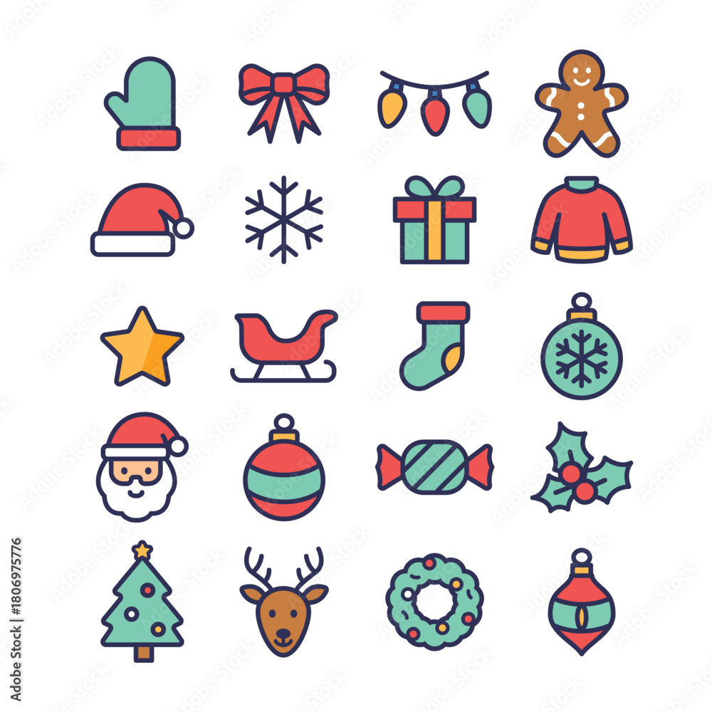 Naklejka premium Christmas Icons Set Vector Line Collection