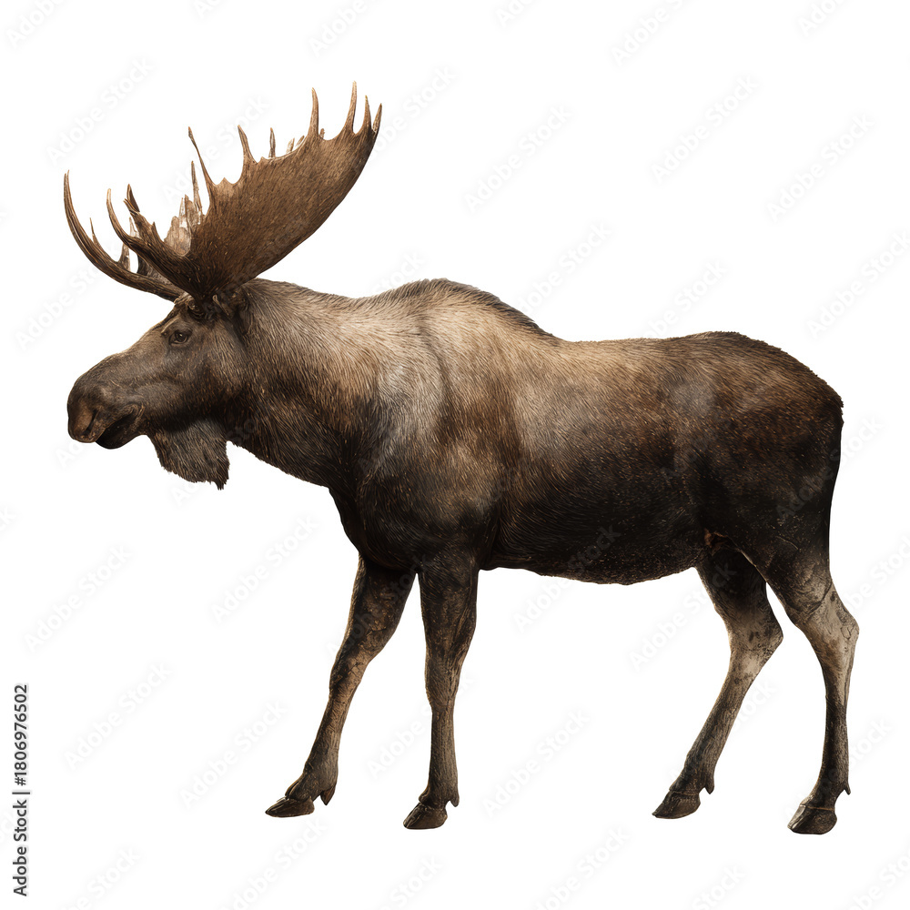 Fototapeta premium Bull moose standing with antlers isolated on transparent background
