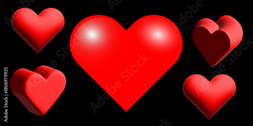 3D Red Heart Image. Beautiful Love Theme Graphic Design Background. Vector illustration.