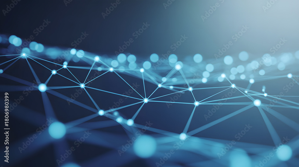 Obraz premium Abstract blue network with connected dots and lines in a futuristic design