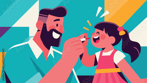 Illustration Of A Father Feeding His Child Vector Design Template