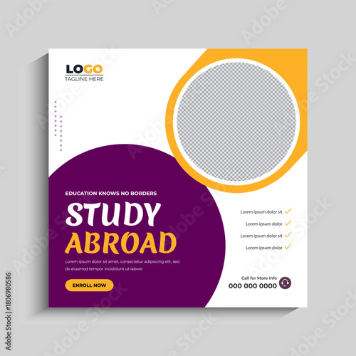 Study abroad social media Instagram post or admission Web Banner Template