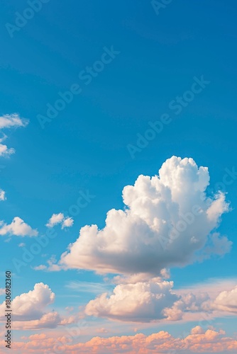 Blue sky with fluffy white and pink clouds